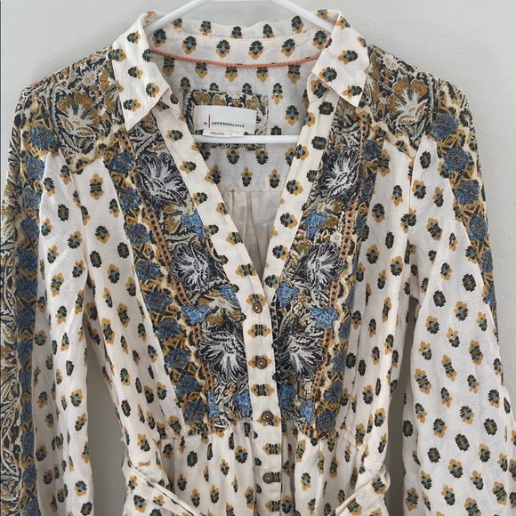 Anthropologie Floral Mini Dress size XS Long Sleeve Embroidered Shirtdress - Picture 8 of 15